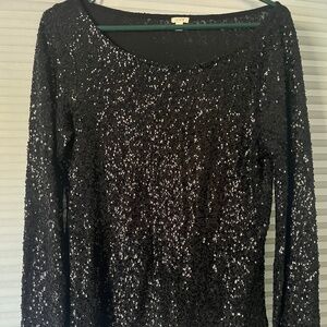 J Crew Black sparkly sequined long sleeved top Sz S- perfect for holidays!